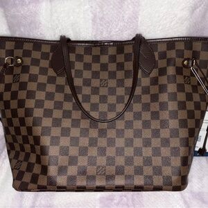Authentic Louis Vuitton Neverfull MM Damier Ebene Checkered Tote